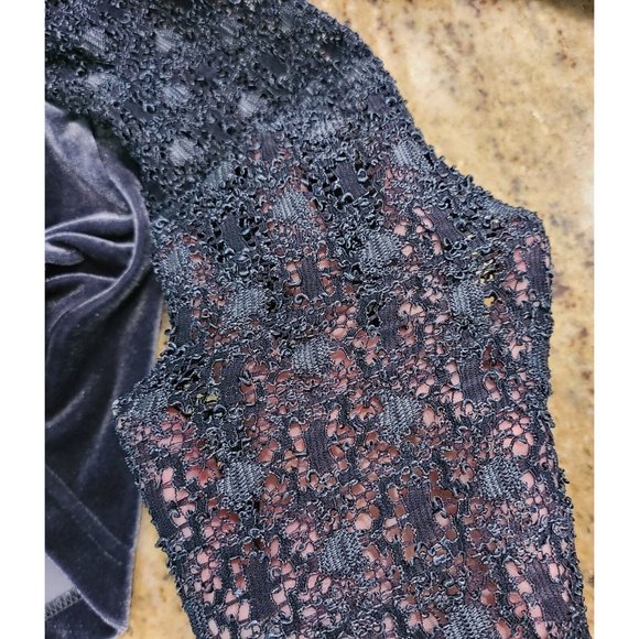 Vtg 80's 90's Carole Little Size 8 Petite Gray Velour Dress Embellished Sleeve - Picture 11 of 12